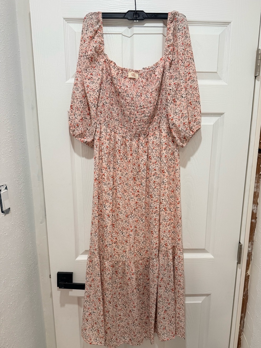 If she Loves Pink Floral Midi Dress with Puff Sleeves maternity
